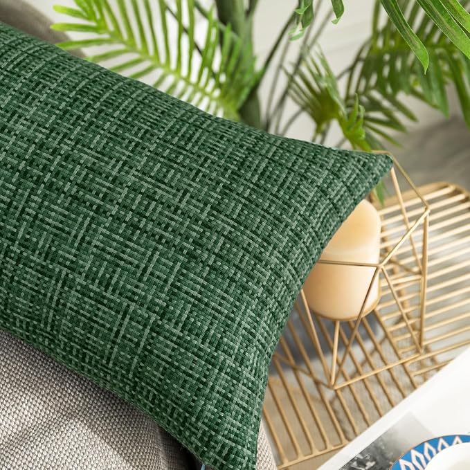 Kevin Textile Outdoor Waterproof 26"x26" Pillow Covers 2 Pack, Army Green | Water Resistant, Faux Linen Yarn-dyed, Woven Texture Euro Throw Pillow Covers for Tent Patio Garden Couch Sofa