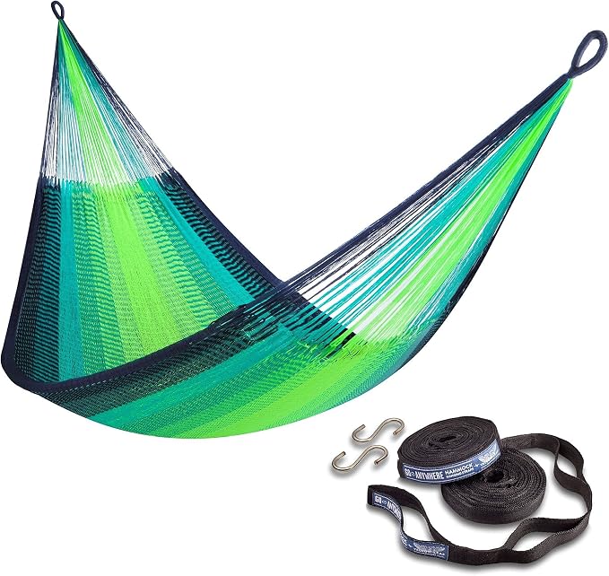 Handwoven Classic Double Hammock and Tree Strap Bundle: Shareable, Weathersafe Hammocks, Yellow Leaf Hammocks - “St. Lucia” Hammock, Fits 1-2 People (400 lbs) + Go Anywhere Hammock Straps - Extra Long