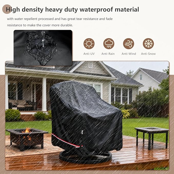 Patio Chair Covers for Outdoor Furniture Waterproof 2 Pack, Heavy Duty Waterproof Outdoor Swivel Chair Cover (33"W x35"D x36"H - Black)