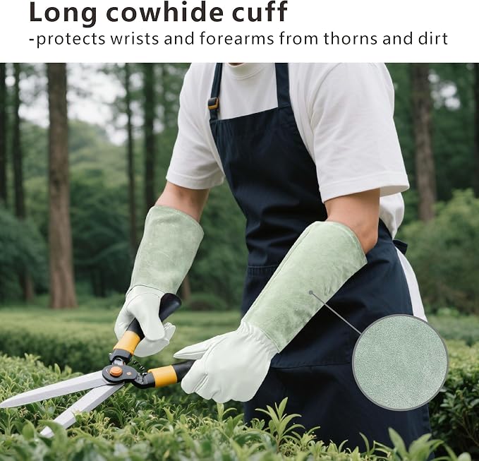 Rose Pruning Gloves with Forearm Protection, Thorn Resistant | Embroidery Design with Extra Long Cuff for Gardening and Pruning Tasks