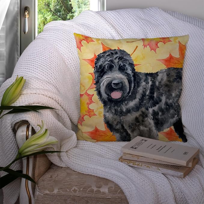 Caroline's Treasures BB9938PW1414 Black Russian Terrier Fall Fabric Decorative Pillow, Yellow Machine Washable, Indoor Outdoor Decorative Pillow for Couch, Bed or Patio, 14Hx14W