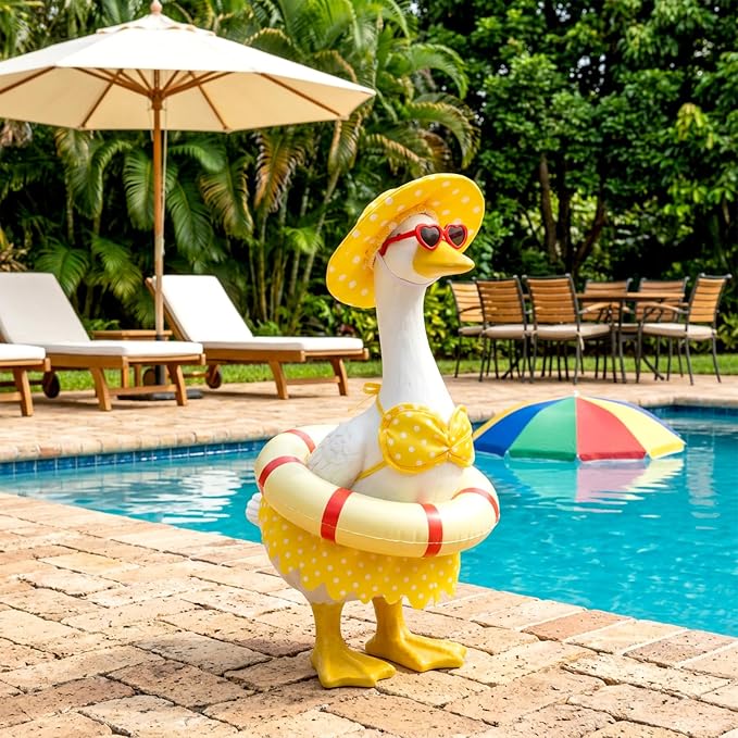 3Pcs Summer Porch Goose Outfit - Porch Goose Clothes | Yellow Polka Dot Porch Goose Bikini Outfit Set for 23 Inch Lawn Geese