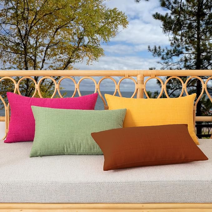 Kevin Textile Outdoor Waterproof 14”x24” Pillow Covers 2 Pack, Burnt Orange | Water Resistant, Soft Faux Linen-cotton Yarn-dyed Woven Texture Throw Pillow Covers for Tent Patio Garden Couch Sofa