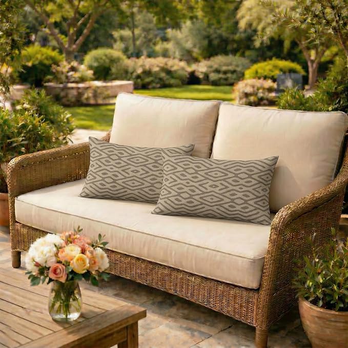 RSH DECOR: Lumbar Throw Pillows Set of 2 | 20" x 12" | Water and Fade-Resistant Performance Fabric | Outdoor Pillow Covers with Down-Alternative Inserts | Made in USA (Madura Mink)