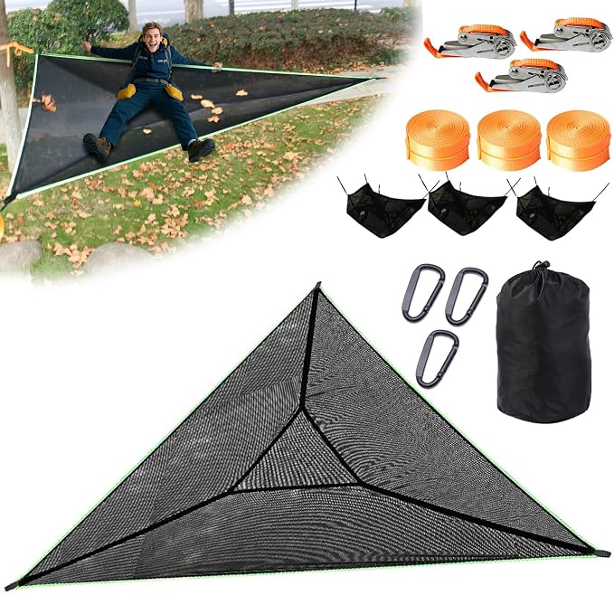 Triangle Hammock 13ft Camping Hammock for Outside Portable Outdoor Travel Multi Person Tree Hammock with 3 Ratchet Tie Down Straps & Net Pocket Max 800 lbs for 2-6 Adult Kid (157''/400cm)