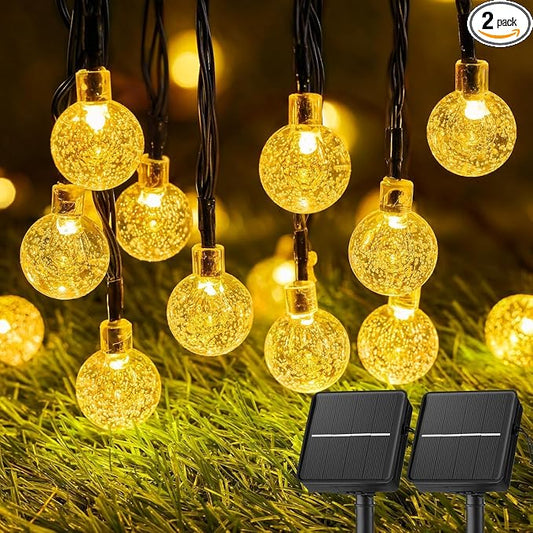 Brightown Solar String Lights Outdoor Waterproof 2 Pack Total 120 LED 73 FT | Solar Powered Patio Lights with 8 Lighting Modes & Waterproof for Garden Yard Porch Wedding Party Christmas Decor, Warm White