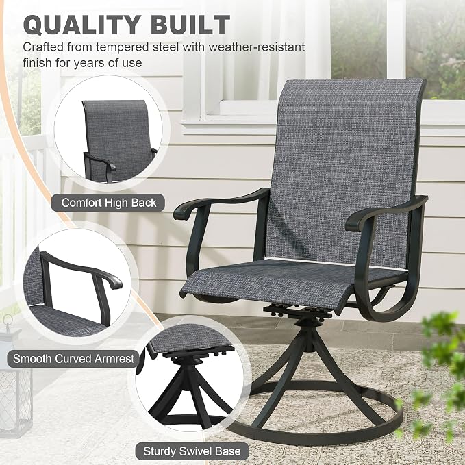 VICLLAX Patio 9 Pieces Outdoor Dining Set, 60" Round Metal Table with Umbrella Hole and 8 Swivel Textilene Chairs for Lawn, Garden, Porch, Black/Dark Grey
