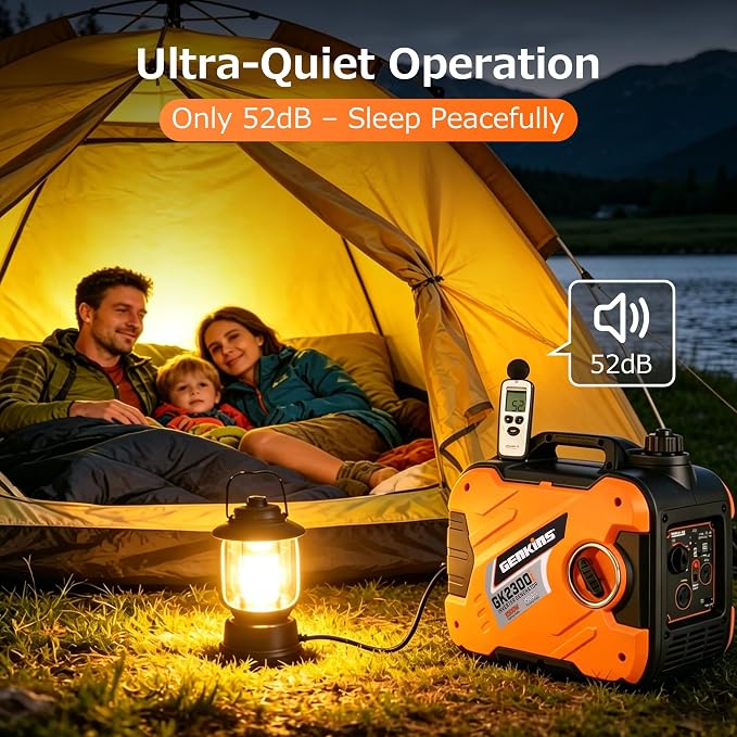 GENKINS 2300 Watt Portable Inverter Generator Gas Powered Ultra Quiet for RV Ready Outdoor Camping Home Backup