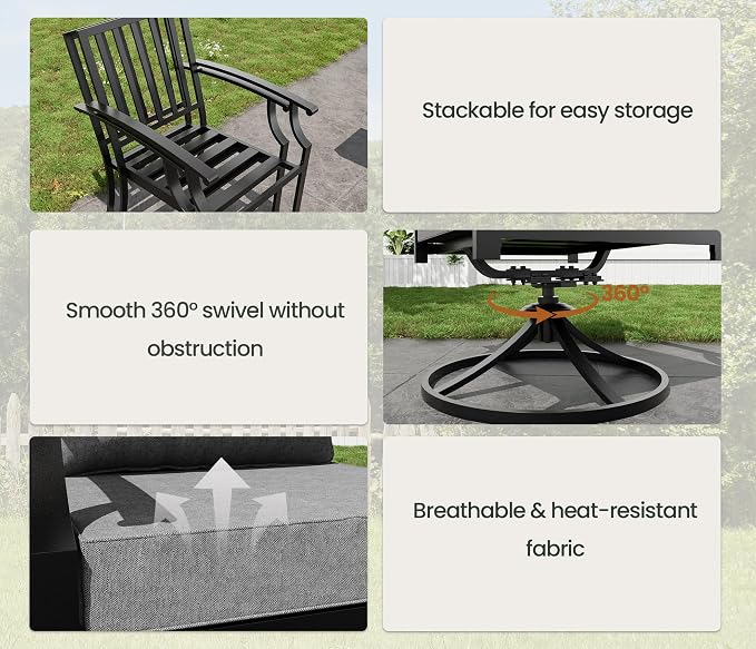 7 PCS Outdoor Patio Dining Set,Patio Table and Chairs Metal Outdoor Patio Furniture Set with Umbrella Hole,Dining Table Set with 6 Chairs for Deck,Backyard and Garden,Grey