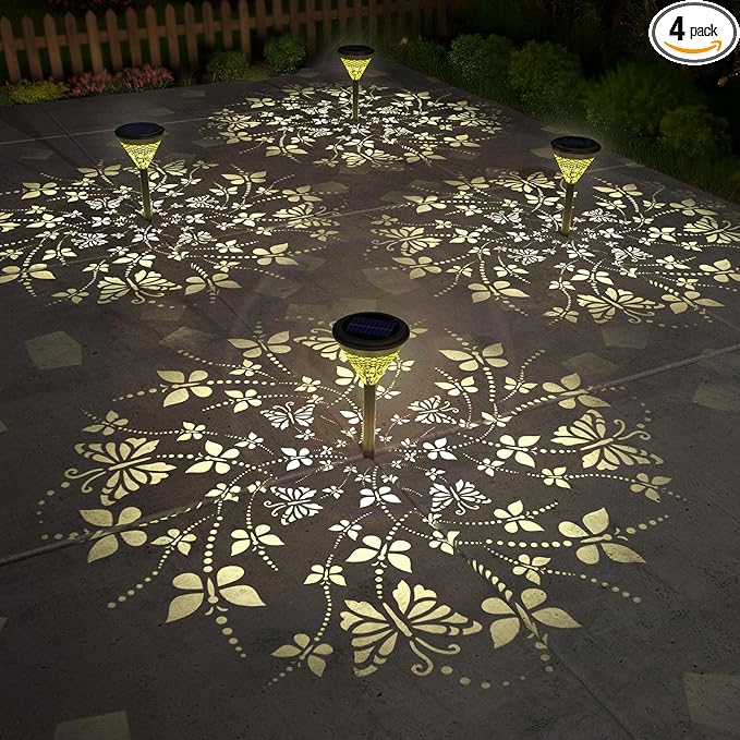 twinkya 4 Pack Solar Lights Outdoor Waterproof Decorative Solar Garden Lights for Outside Bright Led Metal Solar Powered Pathway Landscape Light for Yard Path Backyard Walkway Sidewalk Patio Decor