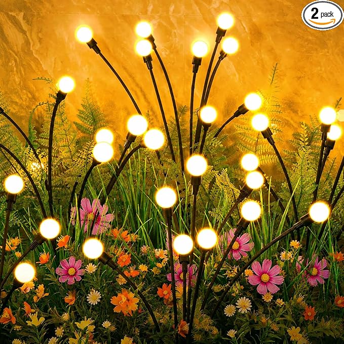 ASMAD Solar Lights Outdoor(2 Pack-16 LEDs),Solar Garden Lights,Fairy Lights | Firefly Light for Garden Decor, Outdoor lights, Outdoor Decor, Patio Decor, Gifts for Women, Gifts for Grandma, Big Bulb