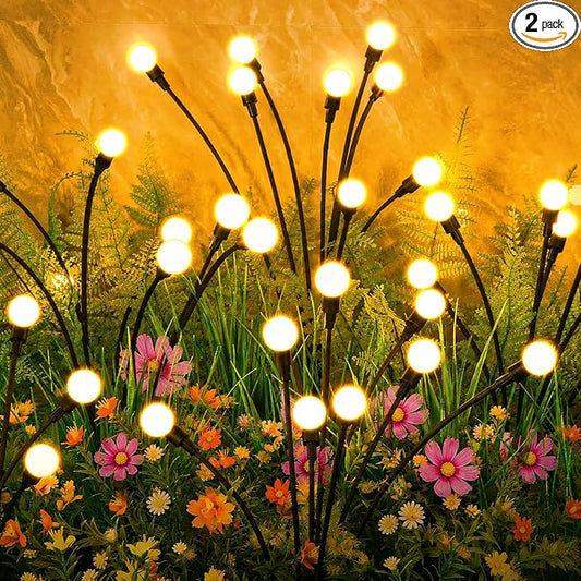 ASMAD Solar Lights Outdoor(2 Pack-16 LEDs),Solar Garden Lights,Fairy Lights | Firefly Light for Garden Decor, Outdoor lights, Outdoor Decor, Patio Decor, Gifts for Women, Gifts for Grandma, Big Bulb