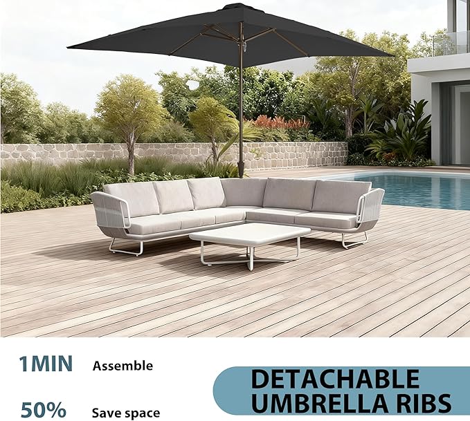 8x10FT Rectangular Patio Umbrella with Crank Lift for Garden,UV Protection Outdoor Umbrella for Deck,Pool and Yard,Black
