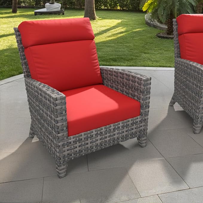 Covers & All Sunbrella Outdoor Cushions, High Back Outdoor Chair Cushions with Supportive Foam Seat and Poly Fill Back, Made with Waterproof, Stain & Fade Resistant Sunbrella Fabric for Patio Chairs