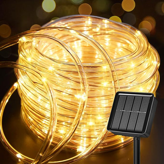 Brightown 39FT 100LED Solar Rope Lights Outdoor Waterproof, Warm White | IP65 Solar Powered Fairy Lights with 8 Lighting Modes, Outdoor String Lights for Party Garden Yard Holiday Tree Decoration