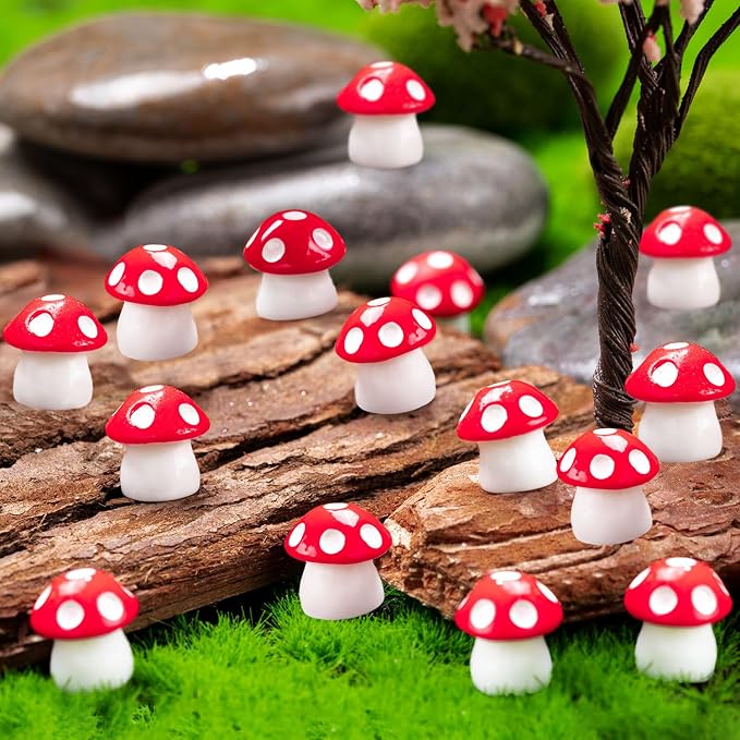 180 pcs Miniature Mushroom Figurines | Tiny Mushrooms for Fairy Garden, Mini Resin, Mushroom Cake Topper Statue Decoration