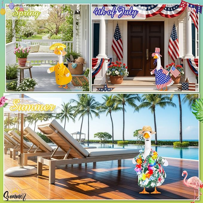 11 Set Holiday Porch Goose Outfits All Seasons Goose Clothes Umbrella Easter Statue Costume for Patio Lawn Outdoor