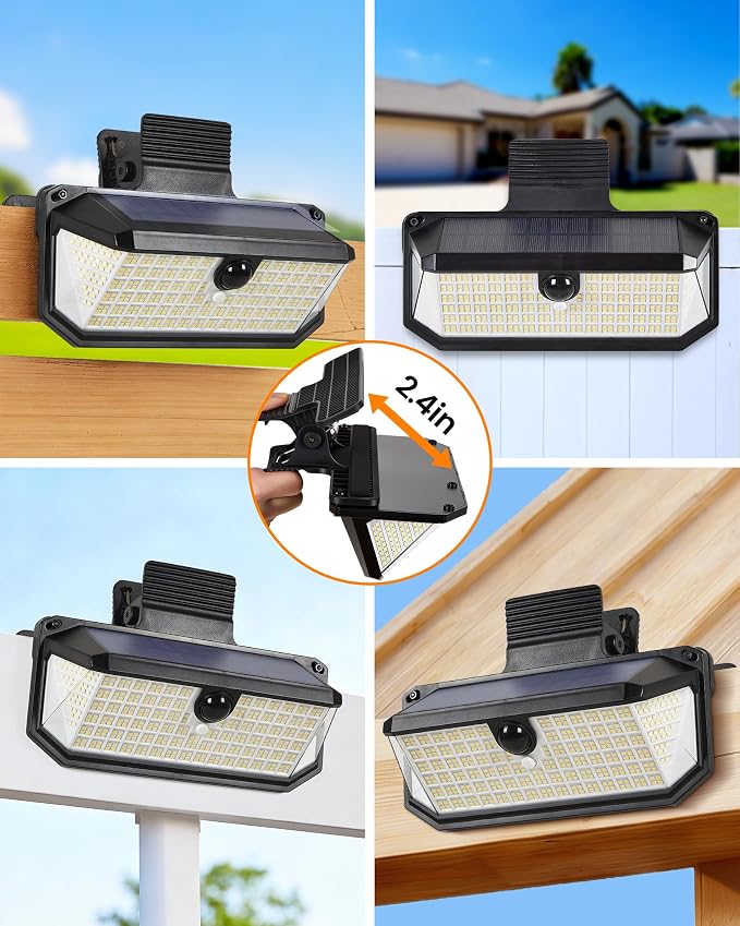 LUHLEE 416 LEDs Clip On Solar Lights Outdoor, 1500LM & 300° Angle Bright Motion Sensor Outdoor Lights with 3 Lighting Modes, IP65 Waterproof Flood Solar Light for Fence, Patio, Backyard, Gutter 2Pack
