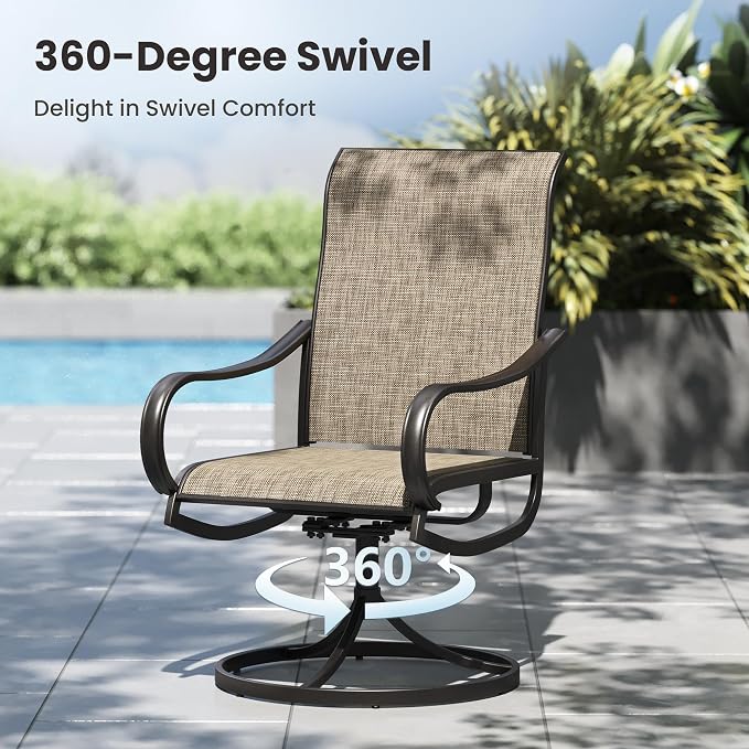 PHI VILLA Outdoor Dining Set for 6 Person, Rectangle Metal Slat Table with Umbrella Holes and 2 Swivel & 4 Fixed Chairs All Weather Patio Table and Chairs for Deck Garden Yard