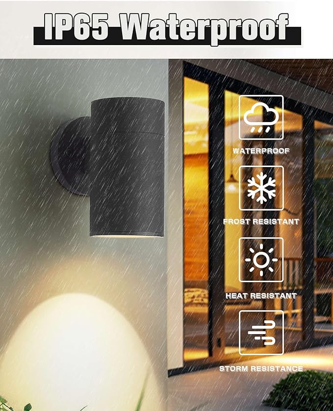 Ken & Ricky Modern Aluminum Outdoor Wall Sconce Lights,Cylinder，Black,4 PK | Downward Outside Wall Light With Glass Cover,No Glare Exterior Lighting Fixtures,For House Front Porch Garage Patio Entryway