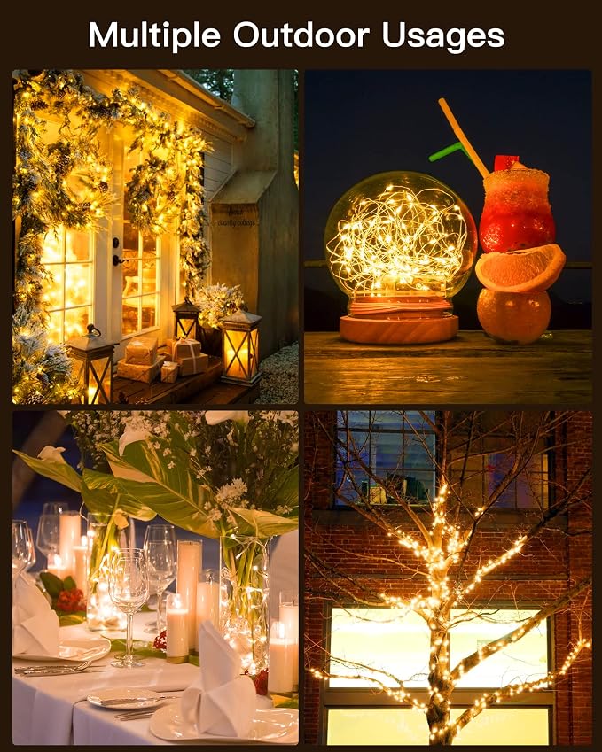 Solar String Lights, 4 Packs Total 132Ft 400 LED Fairy Lights Warm White | IP65 Waterproof Twinkle Lights with 8 Modes, Patio Lights for Tree Outside Patio Yard Party Wedding Christmas Decoration