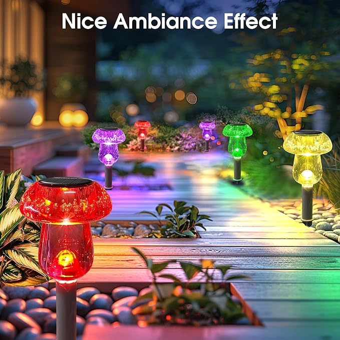 Eyrosa Solar Outdoor Lights, 8 Pack Waterproof Solar Mushroom Lights for Garden Yard Pathway Path Walkway Driveway Lawn Landscape Outside Decor, Yellow Green Purple Red
