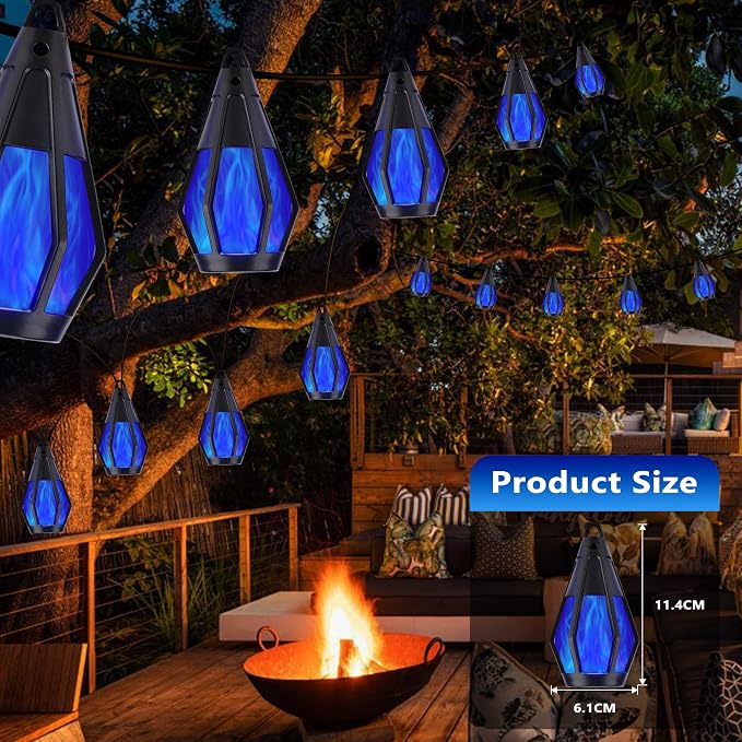 Solar String Lights for Outside, 21Ft Solar Patio Lights with 10 Flickering Flame Light Bulbs, Waterproof Blue Solar Powered Outdoor Lights for Garden Yard Patio Gazebo Bistro Cafe Porch Party Decor