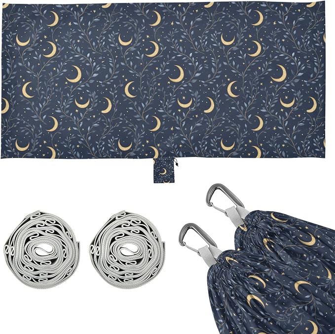 Camping Hammock Outdoor Hammocks for Outside Dark Navy Crescent Moon Beach Trees Portable Lightweight with Pockets Tree Straps Indoor