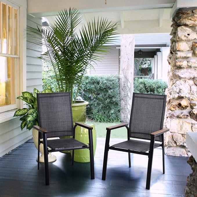 Sophia & William Patio Dining Chairs Set of 4, Stackable Aluminuum Frame | Grey textilene, Weather-resistant, light-weight & space-saving, Breathable & quick-drying, Outdoor deck backyard porch