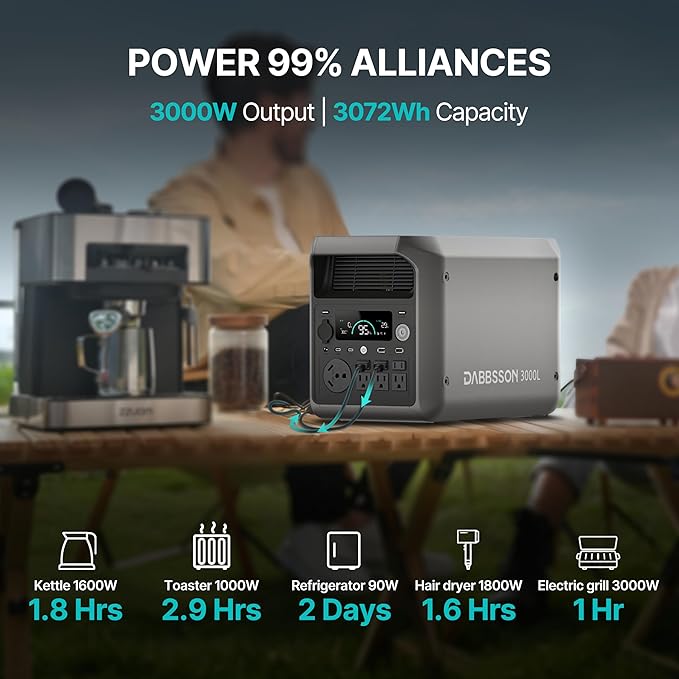 DABBSSON 3072Wh Solar Generator with 210W Solar Panel, Semi-Solid LiFePO4, 3000W AC Output 6,TT-30 1 for Charging RV,P-Boost 3600W,Lightweight,1.3X Runtime,3000L Power Station for Camping Home Backup