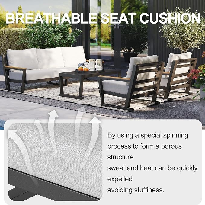 Aug-guan Aluminum Outdoor Sofa,5 Seats Modern Patio Furniture Set,Sectional Sofa Conversation Set with Coffee Table, Upgraded Washable Cushions for Garden Backyard,Grey
