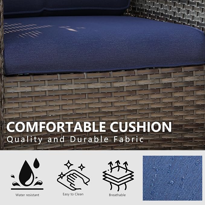 5 Piece Outdoor Patio Furniture Set Wicker Conversation Bistro Set Swivel Rocking Chairs with Side Table and Ottomans for Backyard, Porch, Deck(Mixed Grey/Blue)