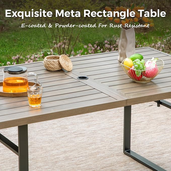 MIXPATIO 7 Pieces Outdoor Patio Dining Set for 6,Outdoor Metal Dining Set, 6 Metal Chairs with Thickened Cushions, 64" Rectangle Table for Garden Backyard