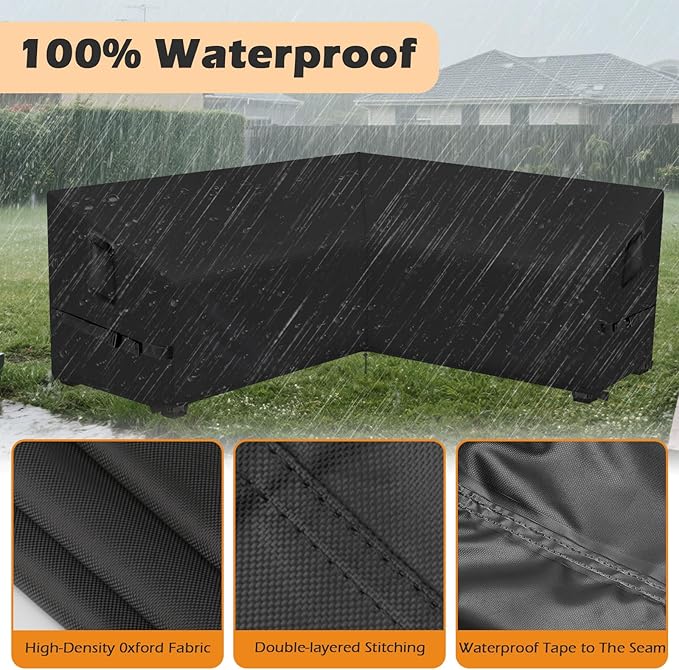 Outdoor V-Shaped Sectional Sofa Cover fit 130" x 130", 129" x 129", 128" x 128" L-Shaped Sofa, Waterproof Patio Couch Covers Outdoor Furniture Covers for Winter, 130"L x 32"W x 30"H