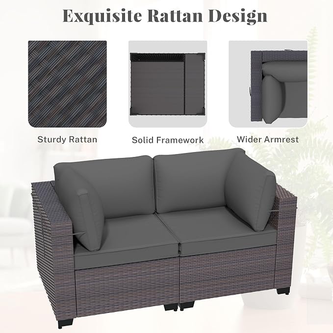 Patio Furniture Set with Fire Pit Table 13 Pieces Outdoor Swivel Rocking Chairs Sofa Set,PE Rattan Wicker Patio Conversation Set w/43in 55000 BTU Propane Fire Pit Table,Grey