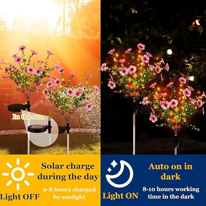 Glooglitter 2 Pack Pink Solar Stake Lights Outdoor Decor Waterproof Mums Artificial Flowers Solar Lights for Outdoor Garden Yard Pathway Decor (Violet)