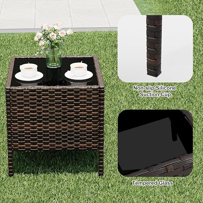 GAOMON 3 Pieces Outdoor Patio Furniture Set, PE Rattan Porch Chairs with Soft Cushion and Glass Coffee Table, Outdoor Patio Set for Backyard Porch Poolside, Brown and Beige