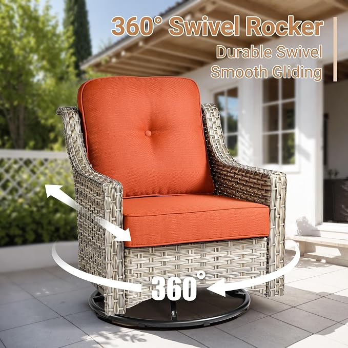 HOOOWOOO Outdoor Patio Furniture Set with Fire Pit Table,11 Pieces Wicker Out Door Sectional Furniture L Shaped Couch,Outside Patio Conversation Swivel Chair Sets,Orange Red
