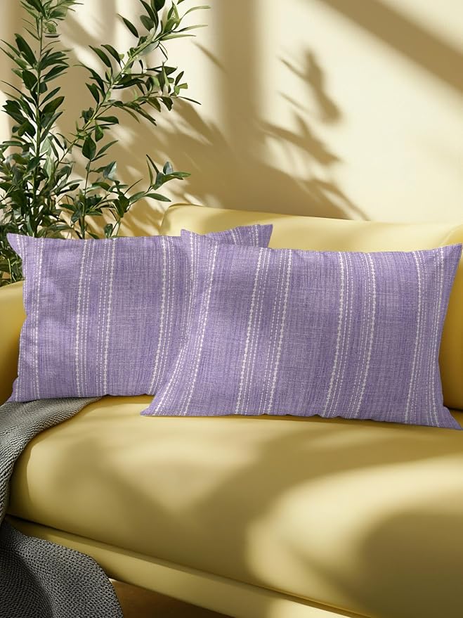 Waterproof Outdoor Pillow Set of 2 Lavender Linen Stripes Decorative Throw Pillows Cover & Insert 20x12 Inch Lumbar Pillowcase Parallel Vertical Lines Pillows for Couch Sofa Bed Patio Furniture