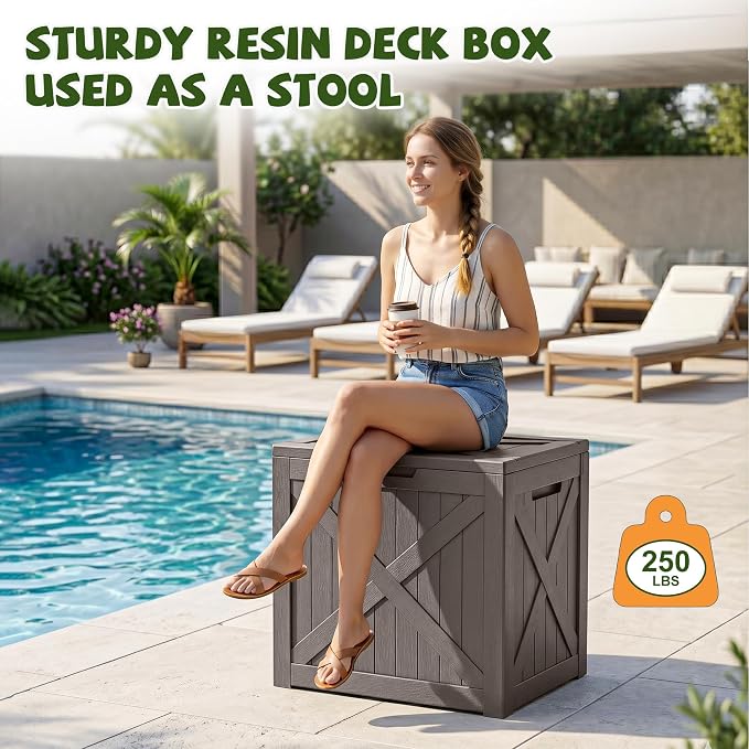 40 Gallon Waterproof Resin Deck Box, Outdoor Lockable Toy Storage Box Container for Patio Cushions Garden Tools, Delivery Box, Grey