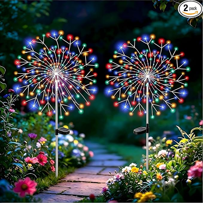 210 LED Solar Firework Lights, 8 Modes Solar Garden Lights Outdoor Waterproof Decorative, Multicolor Fairy Light for Yard, Patio, Pathway Walkway Party Wedding Christmas Decor