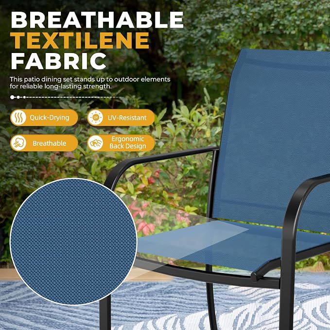 7-Piece Patio Dining Set with Umbrella,6 Person Outdoor Table and Chairs Set, 6 Metal Dining Chairs and Round Outdoor Table with 1.57" Umbrella Hole,Blue