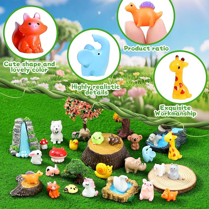 160pcs Mini Resin Animals, Mini Animals Figures to Hide | Tiny resin animal variety pack for dollhouse accessories, aquarium decor, hide games, classroom rewards
