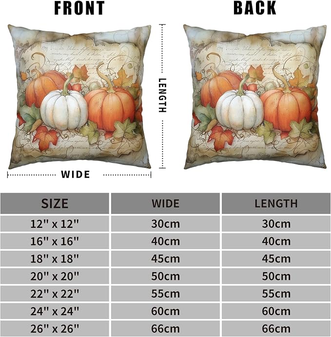 Fall Thanksgiving Outdoor Pillow Covers 18x18 Watercolor White Orange Pumpkin with Maple Leaves Decorative Pillow Case Set of 2 Autumn Vintage Cushion Case for Couch Patio Bench