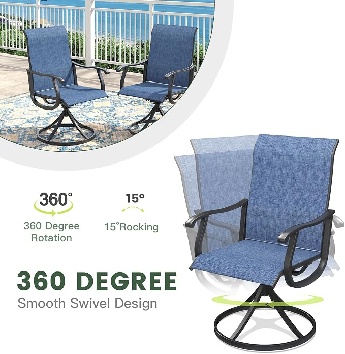 Outdoor Dining Set for 6, 50.1" Metal Round Outdoor Dining Table with Umbrella Hole and Sling Patio Swivel Chairs, 7 Pieces Patio Table and Chairs Set for Garden Backyard, Dark Blue and Black
