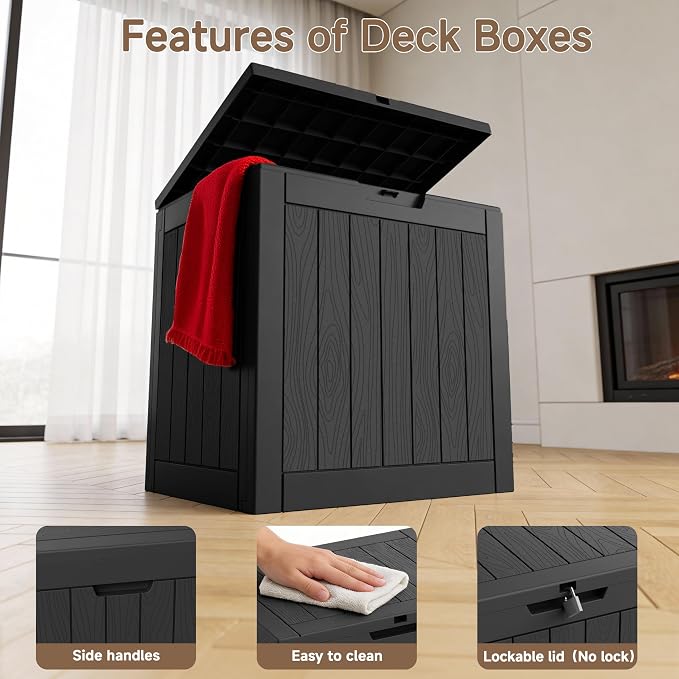Deck Box Large Outdoor Storage for Patio Furniture,Outdoor Cushions,Garden Tools and Pool Supplies,Waterproof,Resin,Lockable (Black, 37 Gallon)