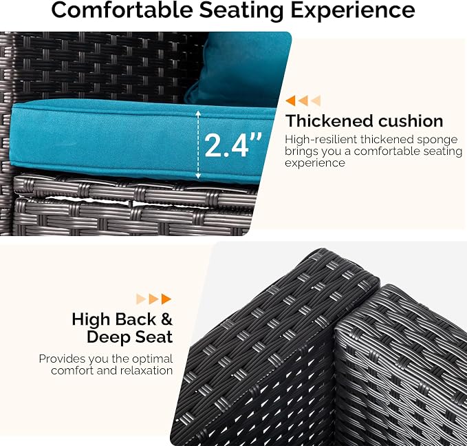 VINGLI 6 Pieces Wicker Patio Furniture Set, Outdoor Sectional Furniture Patio Conversation Set Space-Saving Design with Ottomans and Coffee Table for Garden,Poolside, Backyard (Black)