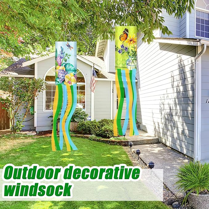 NOVWANG 2 Pieces 40 Inches Windsock, Butterfly Sunflower Wind Socks for Outside Decor Hanging Flag for Home Garden Yard Wall Balcony Decoration