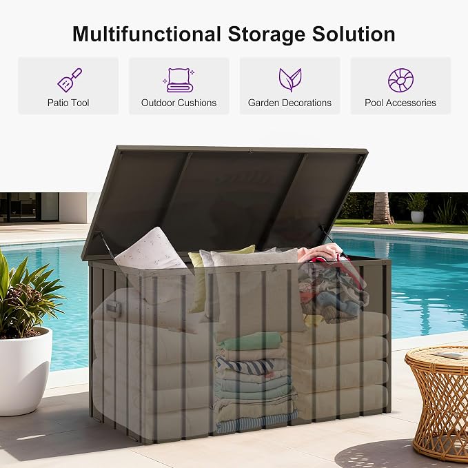 PURPLE LEAF Outdoor Deck Box 160 Gallon Waterproof Lockable Storage Box Container with Lid Deck Organization for Patio Cushions Side Table Pool Accessories Garden Tools, Brown