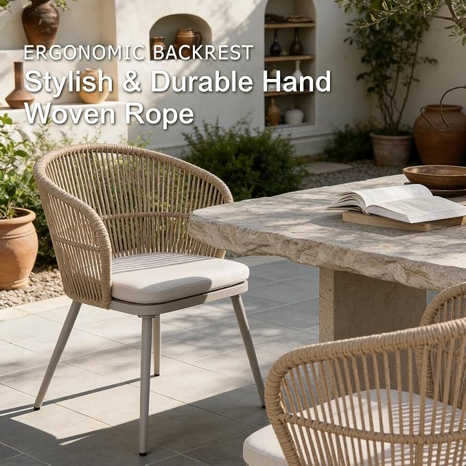 SUNSITT 9 Piece Outdoor Patio Dining Set, Patio Dining Furniture Set with 87” Aluminum Dining Table w/X Base Legs and 8 Woven Wicker Outdoor Patio Chairs w/Removable Cushions for Garden, Beige